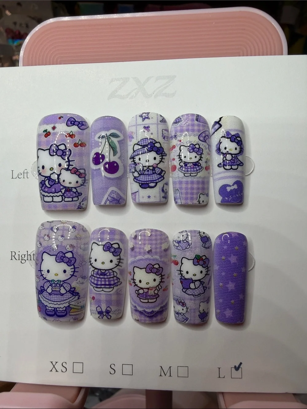 Hello Kitty Purple Cherry Pattern Press-On Nails